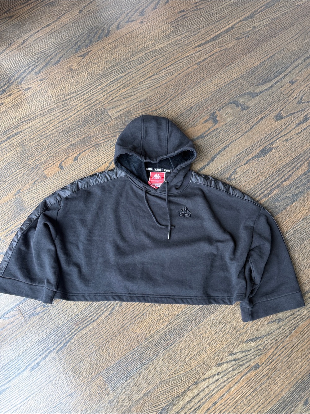 Kappa Black Cropped Hoodie Sweatshirt with Silk Trim size medium like new